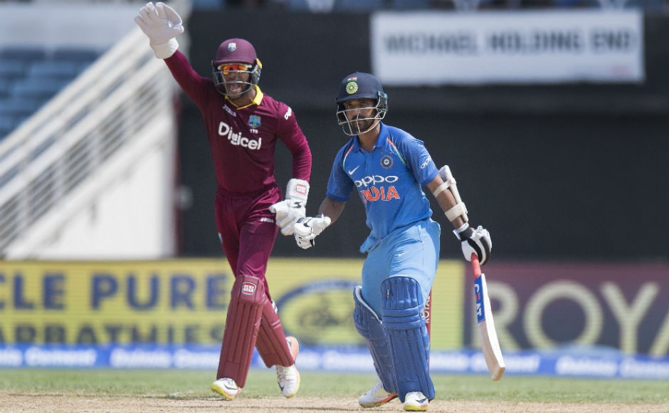 Windies wicket-keeper Shai Hope (L) calls for a leg before wicket on India's Ajinkya Rahane during the 5th ODI of the series against the Windies at Sabina Park in Kingston, Jamaica. AFP Windies wicket-keeper Shai Hope (L) calls for a leg before wicket on India's Ajinkya Rahane during the 5th ODI of the series against the Windies at Sabina Park in Kingston, Jamaica. AFP