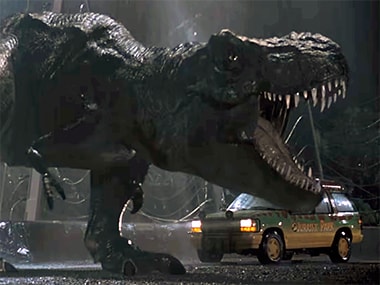 The T Rex in Jurassic Park. Image: Universal Pictures