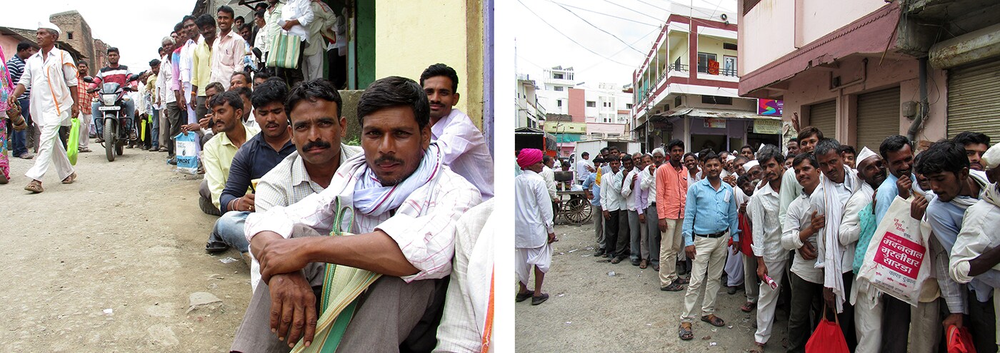 Like in other parts of Marathwada, there was quiet desperation and long lines at the Parli branch of the Beed District Cooperative Bank.