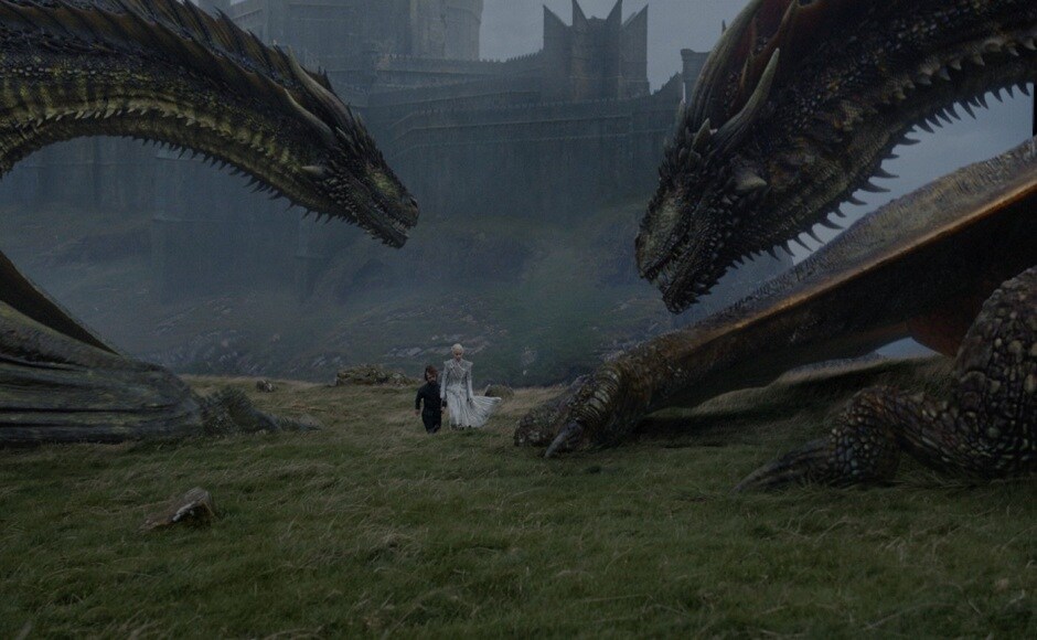 After unleashing fury upon the Lannister army in episode 4, 'Spoils of War', Dany is seen walking along with Tyrion on a hilltop near Dragonstone. Her dragons, Viserion and Rhaegal are seen looking at their mother approaching. Does Dany plan another dragon fury in the upcoming episode? Image via HBO.