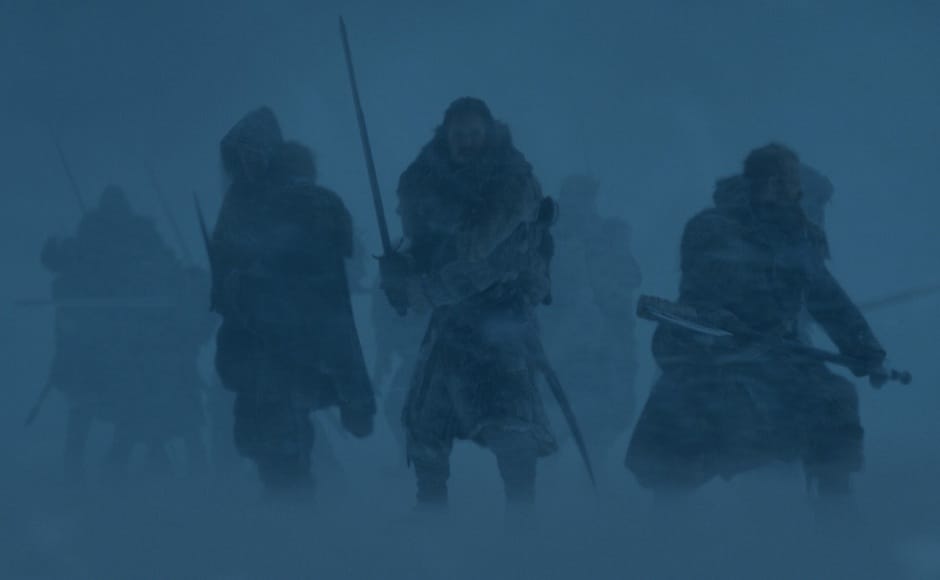 'Beyond the Wall', as the name suggests will revolve around a lot of what actually happens on the other side of the wall. Jon Snow is accompanied by Jorah, Thoros, Hound, Beric, Gendry and Tormund in pursuit of a wight, so that it could be presented before Cersei to make her believe that the bigger enemy, Army of the dead headed by the Night King is approaching. Image via HBO.