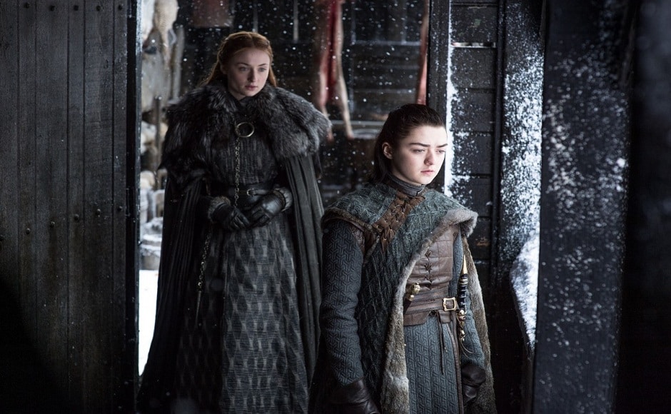 While at Winterfell, there seems to be a stir in the relationship between the Stark sisters — Sansa (left) and Arya (right). Arya had found a piece of scroll from Littlefinger's bed that had Sansa writing to her brother Robb about her father's alleged treason, early in the first season of Game of Thrones. Image via HBO.