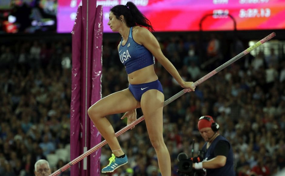 Jenn Suhr, the 2012 Olympic champion, failed to make it into the final of the pole vault competition at the world championships after failing three times at her initial height of 4.55 meters. AP Jenn Suhr, the 2012 Olympic champion, failed to make it into the final of the pole vault competition at the world championships after failing three times at her initial height of 4.55 meters. AP