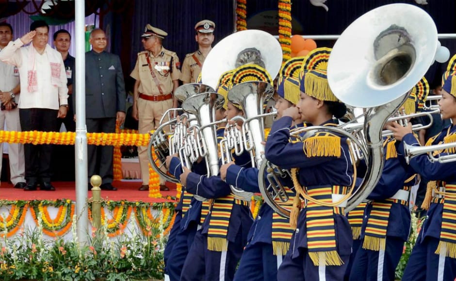 In Assam, Chief Minister Sarbananda Sonowal inspected the guard of honor during the Independence Day function at Veterinary College ground in Guwahati. PTI In Assam, Chief Minister Sarbananda Sonowal inspected the guard of honor during the Independence Day function at Veterinary College ground in Guwahati. PTI