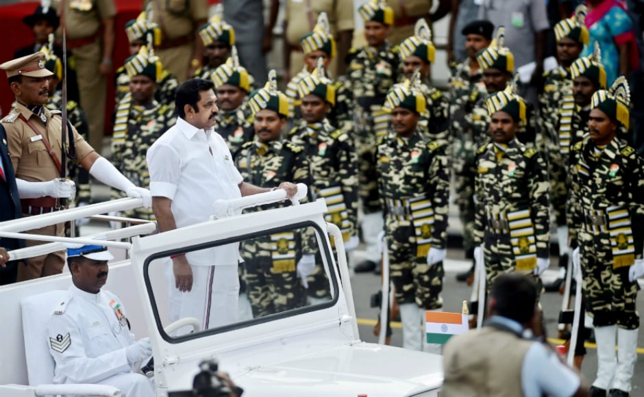Tamil Nadu chief minister Edappadi K Palaniswamy inspected the guard of honour during the Independence Day function at Fort St George in Chennai. Addressing the people, he said his government is working towards an Tamil Nadu chief minister Edappadi K Palaniswamy inspected the guard of honour during the Independence Day function at Fort St George in Chennai. Addressing the people, he said his government is working towards an