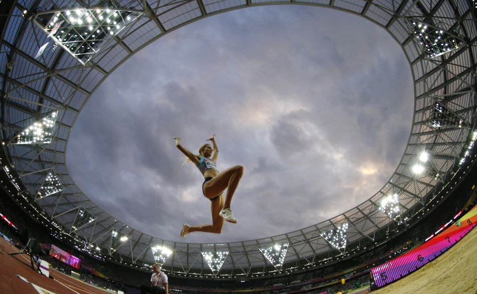 Russia's Darya Klishina, competing as a neutral athlete because of her country's doping past, took silver with a jump of 7 metres. AP Russia's Darya Klishina, competing as a neutral athlete because of her country's doping past, took silver with a jump of 7 metres. AP