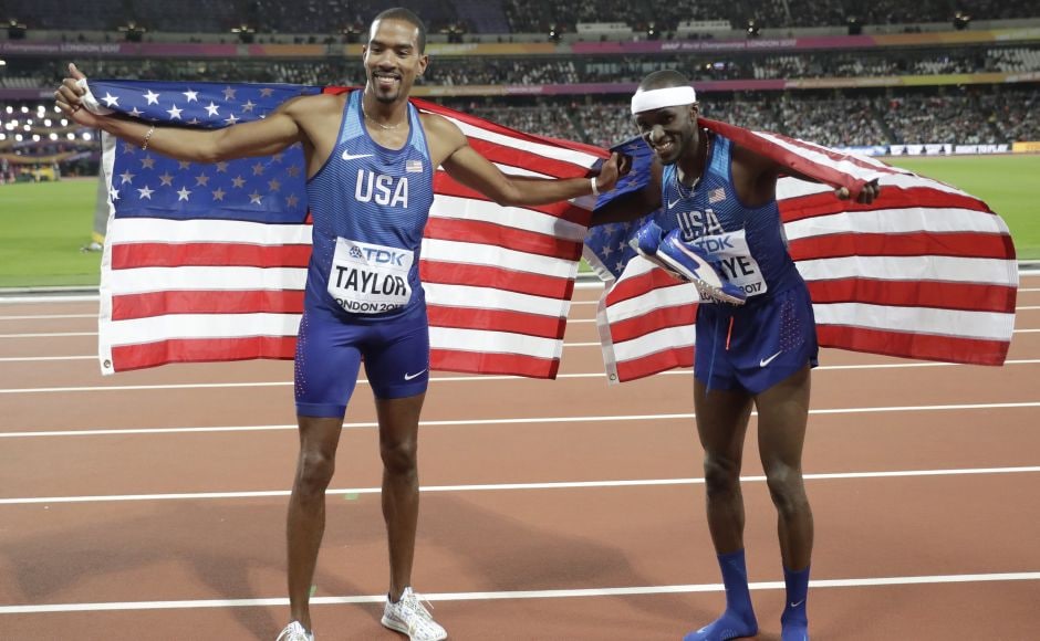 Christian Taylor won his third world title with a leap of 17.68 metres, 5 centimetres more than Will Claye. Claye was the runner-up to Taylor in the last two Olympics. AP Christian Taylor won his third world title with a leap of 17.68 metres, 5 centimetres more than Will Claye. Claye was the runner-up to Taylor in the last two Olympics. AP