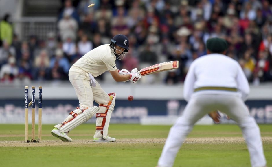 Joe Root was bowled by Proteas pacer Duanne Olivier, who picked up the England skipper for the second time in the series. AP Joe Root was bowled by Proteas pacer Duanne Olivier, who picked up the England skipper for the second time in the series. AP