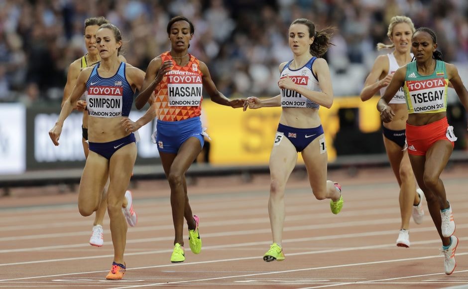 Sifan Hassan, the world indoor champion, won a big scramble to the line to win the second heat, and Jenny Simpson of the United States was boxed in before she slowed in the final straight and veered out to dash for the line in second place. AP Sifan Hassan, the world indoor champion, won a big scramble to the line to win the second heat, and Jenny Simpson of the United States was boxed in before she slowed in the final straight and veered out to dash for the line in second place. AP