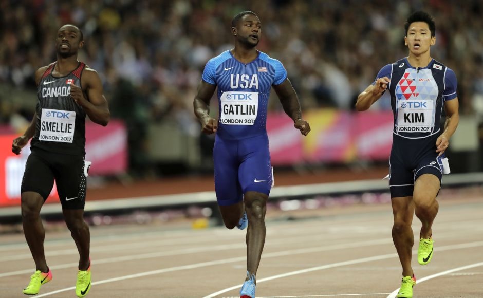 Justin Gatlin, widely booed by the crowd for his past doping conviction, is the biggest threat to Bolt. He won his heat in 10.05. AP Justin Gatlin, widely booed by the crowd for his past doping conviction, is the biggest threat to Bolt. He won his heat in 10.05. AP