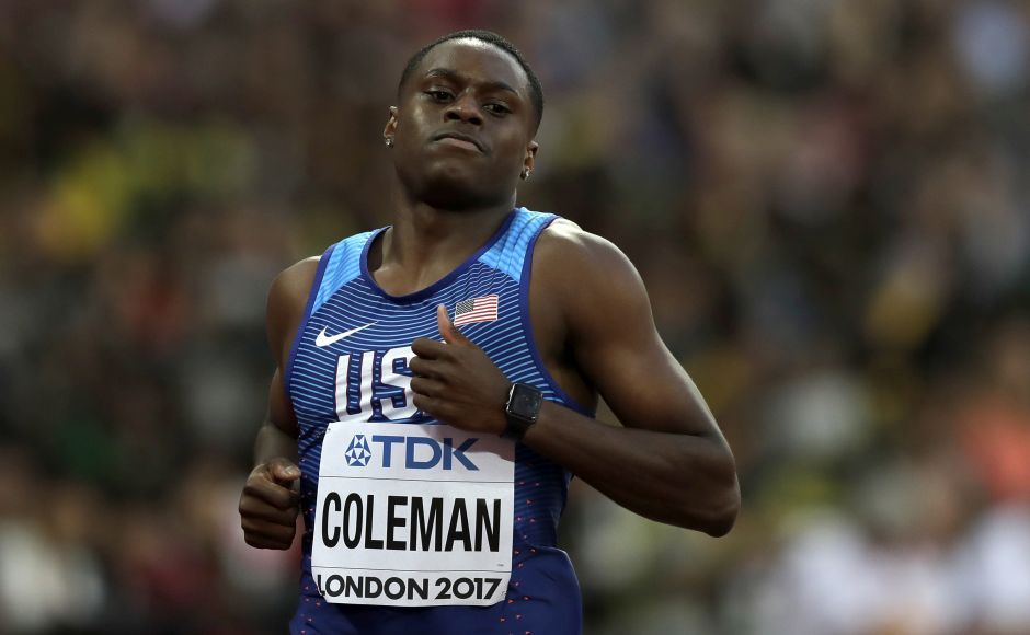 Christian Coleman, the fastest man of the season so far, easily won the first heat in 10.01. AP Christian Coleman, the fastest man of the season so far, easily won the first heat in 10.01. AP
