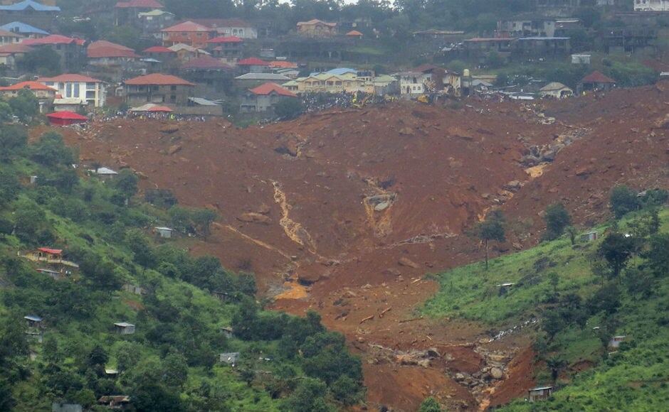 At least 400 people, including 60 children, were killed following the collapse of a hillside in the outskirts of Sierra Leone's capital Freetown, early on Monday morning. AP At least 400 people, including 60 children, were killed following the collapse of a hillside in the outskirts of Sierra Leone's capital Freetown, early on Monday morning. AP