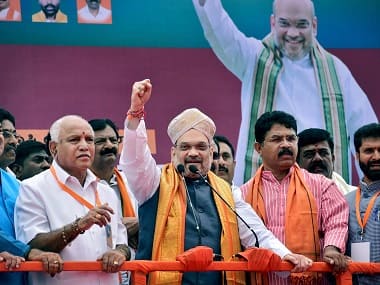 Amit Shah upon his arrival in Karnataka. PTI