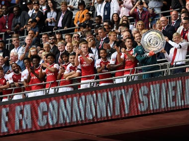 Arsenal lift the Community Shield after beating London rivals Chelsea on Sunday. Reuters
