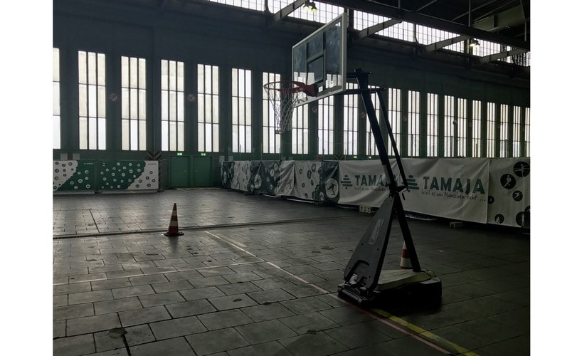 One hangar has sporting facilities to keep refugees active
