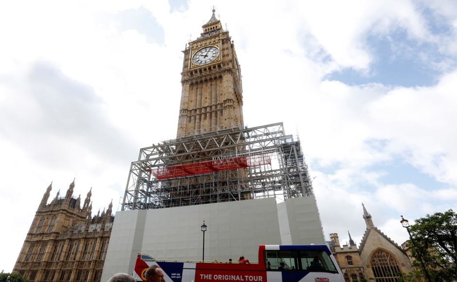The Elizabeth Tower, as it is officially known, is said to be the most photographed building in the UK. In this 3 August, 2017 file photo, scaffolding is erected around the Elizabeth Tower, which includes the landmark Big Ben clock, as part of ongoing conservation efforts at the Palace of Westminster in London. AP The Elizabeth Tower, as it is officially known, is said to be the most photographed building in the UK. In this 3 August, 2017 file photo, scaffolding is erected around the Elizabeth Tower, which includes the landmark Big Ben clock, as part of ongoing conservation efforts at the Palace of Westminster in London. AP