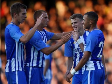 Soccer Football - Southend United vs Brighton & Hove Albion - Pre Season Friendly - Southend, Britain - July 25, 2017 Brighton's Solly March celebrates scoring their second goal Action Images via Reuters/Adam Holt - RTX3CVQK