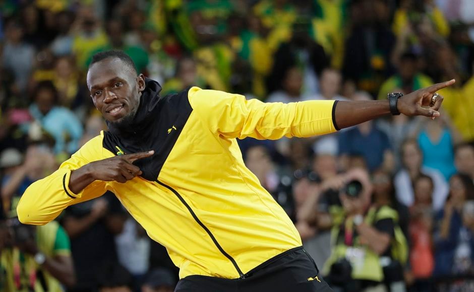 Jamaica's Usain Bolt makes his trademark gesture during a lap of honor at the end of the World Athletics Championships in London. AP Jamaica's Usain Bolt makes his trademark gesture during a lap of honor at the end of the World Athletics Championships in London. AP