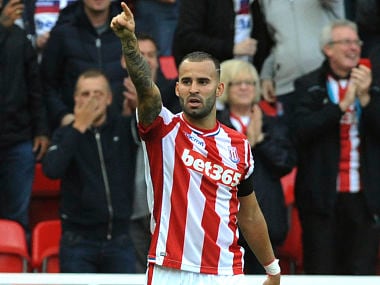 Stoke's Jese celebrates scoring during the English Premier League soccer match between Stoke City and Arsenal at the Bet365 Stadium in Stoke on Trent, England, Saturday, Aug. 19, 2017. (AP Photo/Rui Vieira)