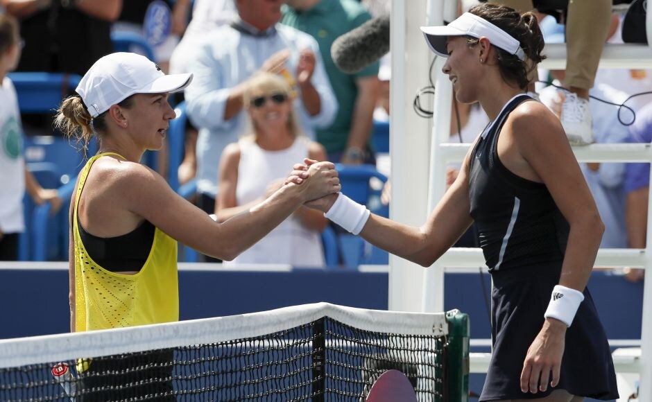 When it ended, Garbine Muguruza (R) congratulated Simona Halep (L). The Wimbledon 2017 champion had added another title to her breakthrough summer — this one at the expense of a player who can't quite get to World No 1. AP When it ended, Garbine Muguruza (R) congratulated Simona Halep (L). The Wimbledon 2017 champion had added another title to her breakthrough summer — this one at the expense of a player who can't quite get to World No 1. AP