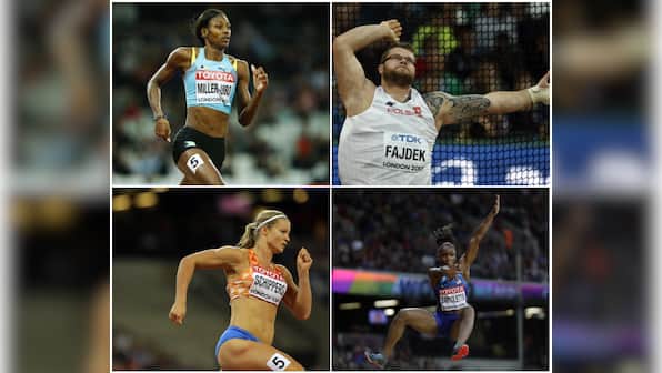 IAAF World Athletics Championships 2017: Dafne Schippers, Tianna Bartoletta, Pawel Fajdek in action on Day 8