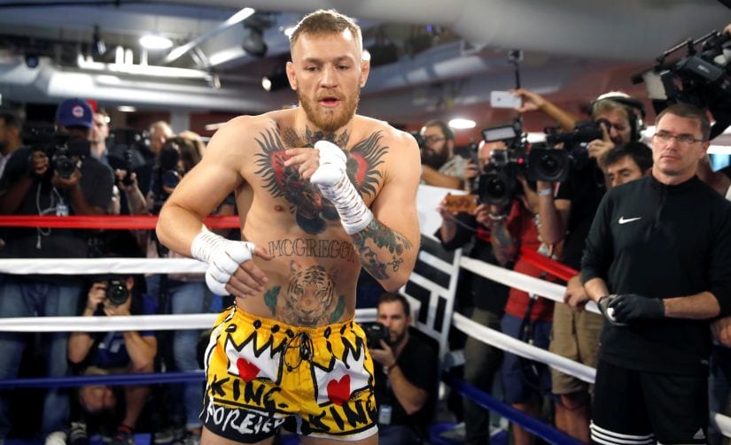 Conor McGregor warms up in a boxing ring during a workout at the UFC Performance Center in Las Vegas. Reuters