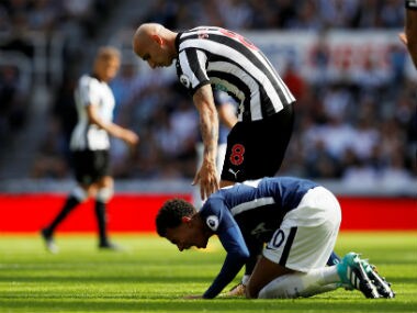Newcastle United’s Jonjo Shelvey stamps on Tottenham's Dele Alli. Reuters