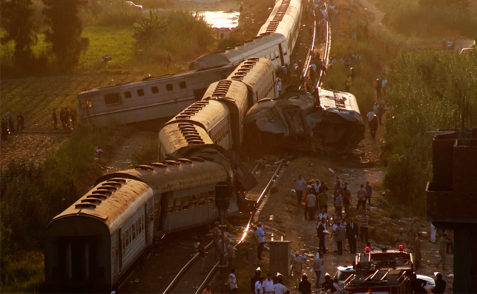 At least 41 people were killed as two trains collided on Friday outside the Mediterranean city of Alexandria, in one of the deadliest in a string of such accidents in Egypt. AP At least 41 people were killed as two trains collided on Friday outside the Mediterranean city of Alexandria, in one of the deadliest in a string of such accidents in Egypt. AP