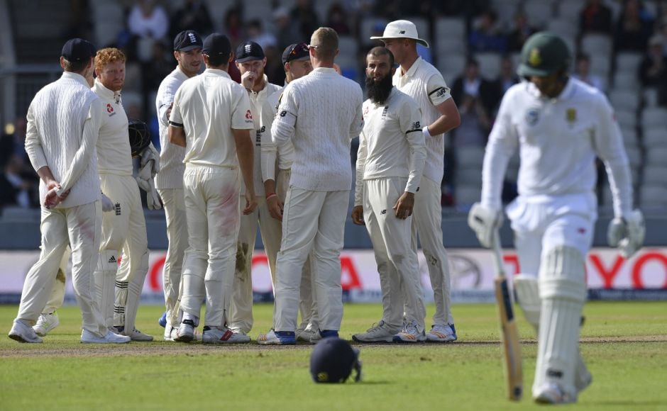 Moeen Ali removed Quinton de Kock and Theunis de Bruyn in the space of three balls in his next over. AP Moeen Ali removed Quinton de Kock and Theunis de Bruyn in the space of three balls in his next over. AP