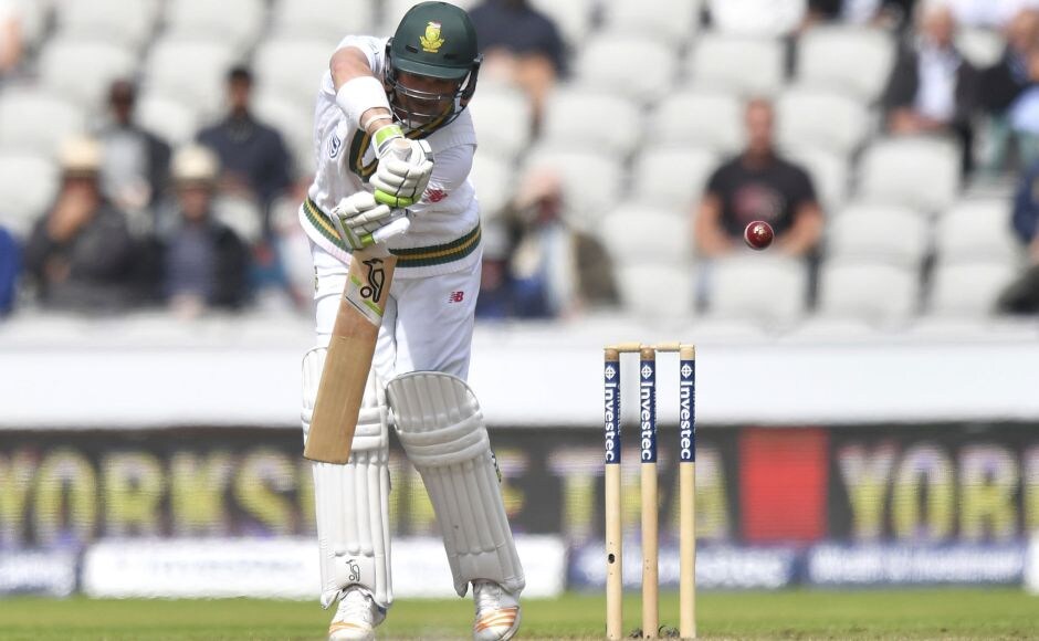 Set a target of 380 to win, South Africa lost their opener Dean Elgar in the 4th over as he was caught behind for 5 off Stuart Broad. AP Set a target of 380 to win, South Africa lost their opener Dean Elgar in the 4th over as he was caught behind for 5 off Stuart Broad. AP