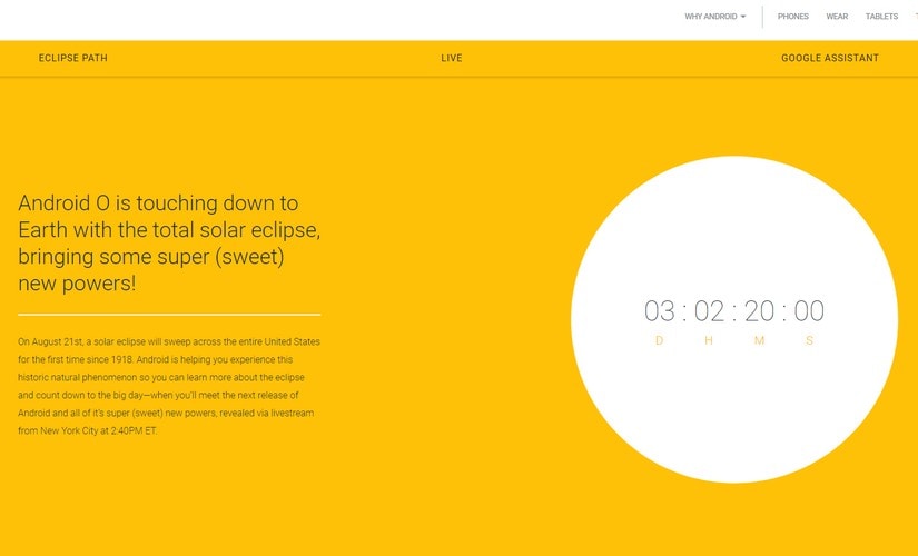 Android O launch countdown. Google