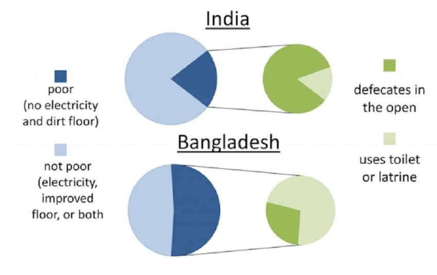 Graph of latrine use among the poor: India vs Bangladesh. RICE.
