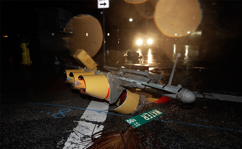 A traffic signal topped by winds of Hurricane Harvey lies at an intersection in downtown Corpus Christi, Texas. The storm roared ashore at the town of Rockport — near Corpus Christi, a major US oil industry hub — packing sustained winds of 130 miles per hour (215 kilometers per hour), a Category Four hurricane on the five-level storm scale. It was later downgraded to Category One. AP A traffic signal topped by winds of Hurricane Harvey lies at an intersection in downtown Corpus Christi, Texas. The storm roared ashore at the town of Rockport — near Corpus Christi, a major US oil industry hub — packing sustained winds of 130 miles per hour (215 kilometers per hour), a Category Four hurricane on the five-level storm scale. It was later downgraded to Category One. AP