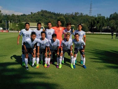 The Indian U-17 team poses ahead of the friendly clash against Mexico U-17. AIFF