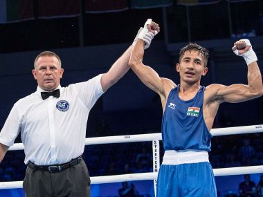 Kavinder Bisht made the quarter-final with an upset win over Algeria's Mohamed Flissi. Twitter/@AIBA_Boxing