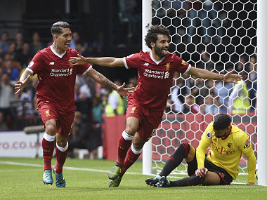 Liverpool's Mohamed Salah after scoring his side's third goal during match against Waford. AP