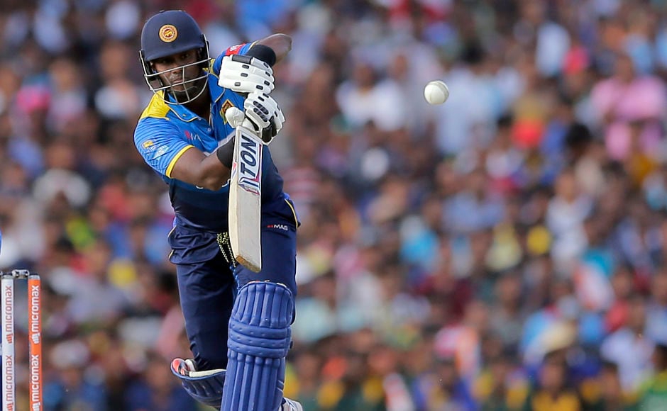 Former Sri Lanka captain Angelo Mathews lost all his partners and remained unbeaten on 36. AP Former Sri Lanka captain Angelo Mathews lost all his partners and remained unbeaten on 36. AP