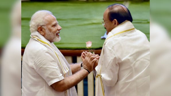Prime Minister Narendra Modi welcomes M Venkaiah Naidu as Rajya Sabha Chairman