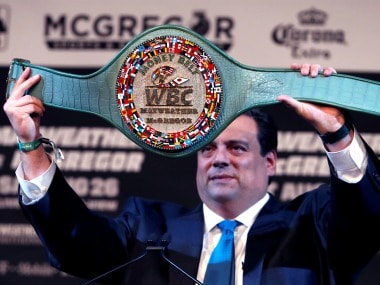 WBC has specially made this belt for Floyd Mayweather vs Conor McGregor's boxing bout. Reuters
