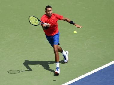 Nick Kyrgios hits a forehand against Viktor Troicki during the Rogers Cup. Reuters