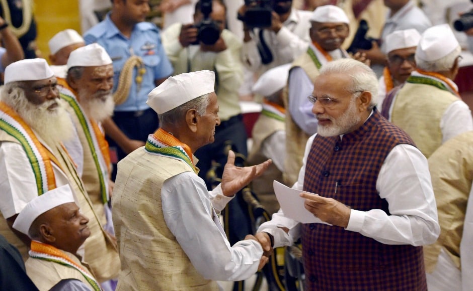 Prime Minister Narendra Modi felicitated families of the freedom fighters on the occasion. The Monsoon Session of the Parliament also held a special session marking the 75th anniversary of the Quit India Movement. PTI Prime Minister Narendra Modi felicitated families of the freedom fighters on the occasion. The Monsoon Session of the Parliament also held a special session marking the 75th anniversary of the Quit India Movement. PTI