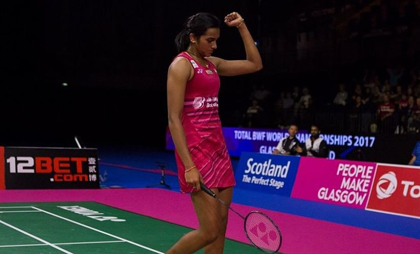 PV Sindhu after winning the quarter-final. Image courtesy: Twitter @BAImedia