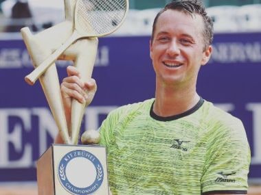 Philipp Kohlschreiber poses with the trophy after beating Joao Sousa in the final. Image taken from Instagram.