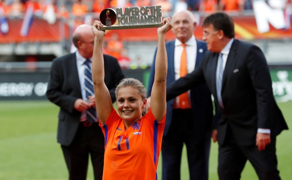 Netherlands' Lieke Martens celebrates with player of the tournament trophy. Reuters Netherlands' Lieke Martens celebrates with player of the tournament trophy. Reuters