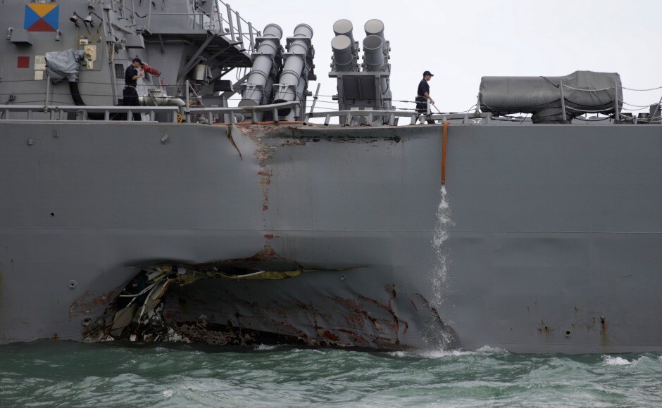 A United States destroyer USS John S McCain collided with merchant vessel Alnic MC on Monday morning off the east coast of Singapore while it was heading for a routine port call. Reuters A United States destroyer USS John S McCain collided with merchant vessel Alnic MC on Monday morning off the east coast of Singapore while it was heading for a routine port call. Reuters