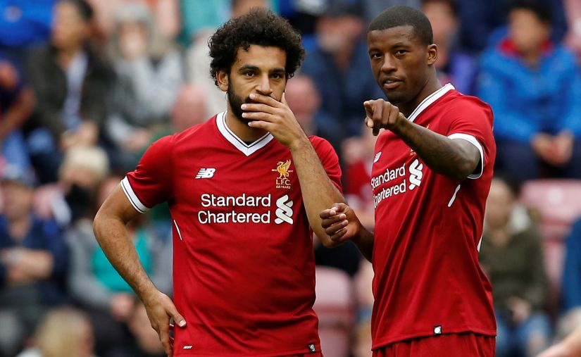 Mohamed Salah, who joined from AS Roma as an addition in attack, and Georginio Wijnaldum before a pre-season friendly. Reuters