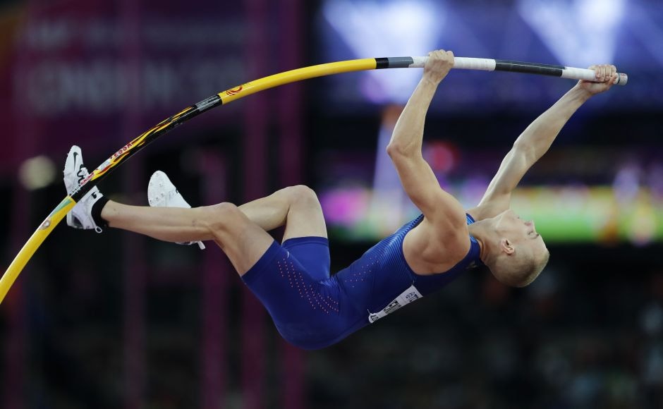 Sam Kendricks was clean through the first five jumps in the pole vault and was the only one to scale 5.95 metres. AP Sam Kendricks was clean through the first five jumps in the pole vault and was the only one to scale 5.95 metres. AP