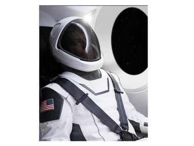 in a retro-futuristic space suit