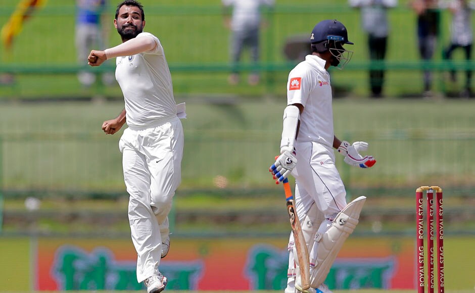 Mohammed Shami's twin strikes to dismiss both Lankan openers – Dimuth Karunaratane and Upul Tharanga – pushed the hosts back early in the innings put Sri Lanka on the backfoot. AP Mohammed Shami's twin strikes to dismiss both Lankan openers – Dimuth Karunaratane and Upul Tharanga – pushed the hosts back early in the innings put Sri Lanka on the backfoot. AP