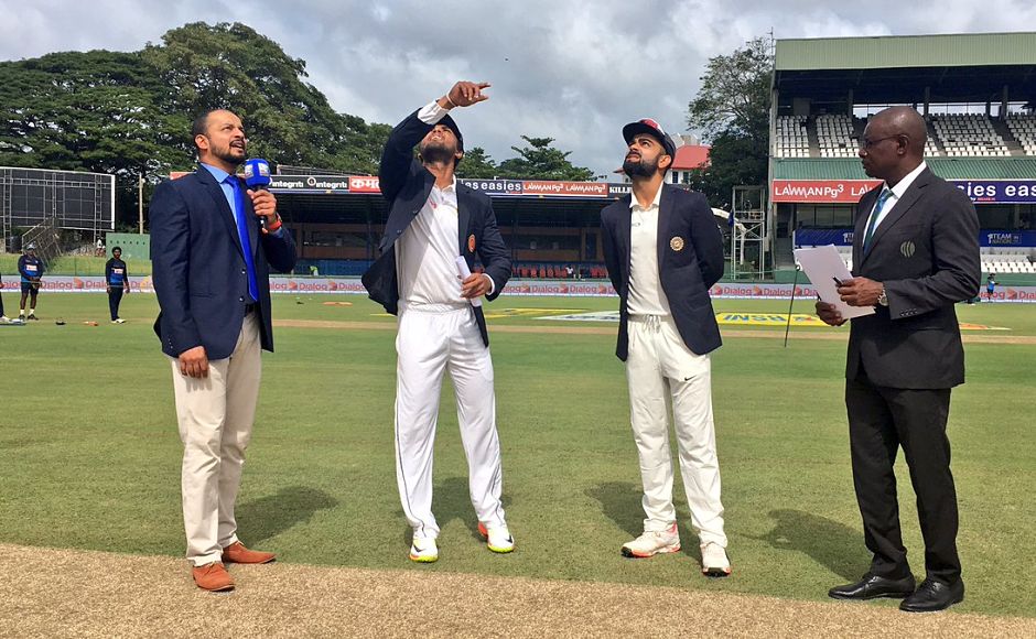 Sri Lankan captain Dinesh Chandimal returned to the side for the 2nd Test. Indian captain Virat Kohli won the toss and had no hesitation in opting to bat first. Image courtesy: Twitter/ @BCCI Sri Lankan captain Dinesh Chandimal returned to the side for the 2nd Test. Indian captain Virat Kohli won the toss and had no hesitation in opting to bat first. Image courtesy: Twitter/ @BCCI